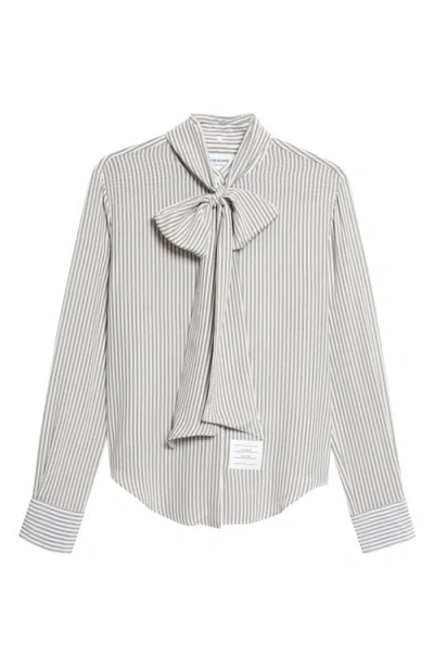 Thom Browne Detachable Collar Stripe Silk Button-up Shirt In Gray