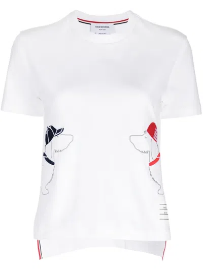 THOM BROWNE DOG-EMBROIDERED COTTON T-SHIRT