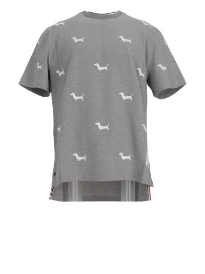 Thom Browne Dog-embroidered Crewneck T-shirt In Grey