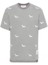 Thom Browne Dog-embroidered Crewneck T-shirt In Grey