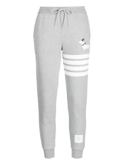 Thom Browne Dog-print Striped Track Pants In Gray