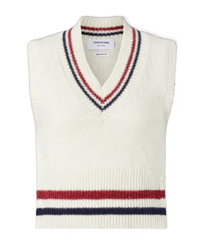 Thom Browne Donegal Rwb Stripe Hector Pointelle Vest In Animal Print