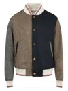 Thom Browne Donegal Tweed Colour-blocked Bomber Jacket In Brown