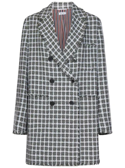 THOM BROWNE DOUBLE-BREASTED CHECK COTTON TWEED COAT
