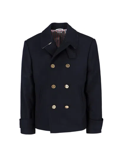 Thom Browne Double-breasted Coat In Blue
