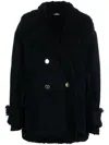 Thom Browne Double-breasted Shearling Peacoat In Blue