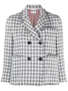 Thom Browne Double-breasted Tweed Jacket In Grey