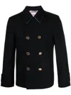 Thom Browne Double-breasted Wool Peacoat In Blue