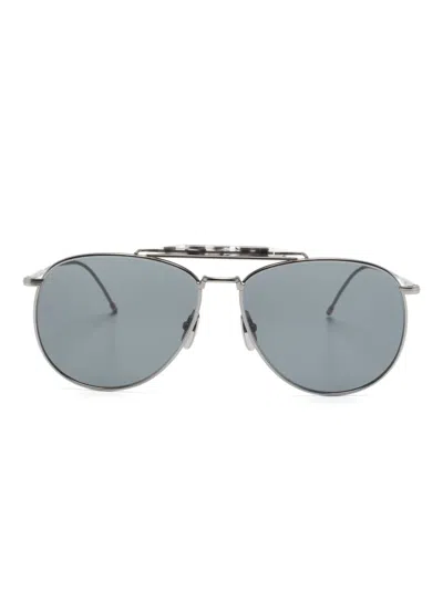 THOM BROWNE DOUBLE-BRIDGE PILOT-FRAME SUNGLASSES