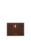 Thom Browne Compact Dark Brown Calfskin Credit Card Holder In Brown