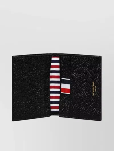 Thom Browne Double Card Holder Embroidered Leather In Black