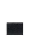 Thom Browne Double Card Holder In Pebble Grain Leather Accessories In Black