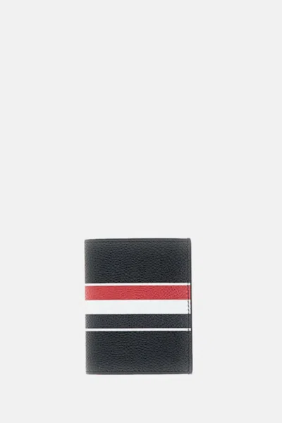 Thom Browne Double Card Holder Rwb Stripe In Leather In Black