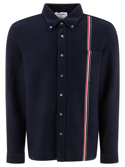 Thom Browne Double Face Knit Overshirt In Blue