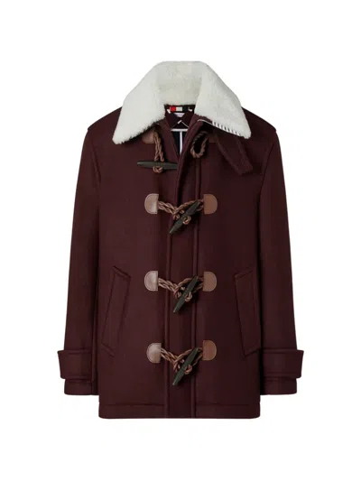 Thom Browne Double Face Melton Wide Shoulder Shell Coat In Burgundy