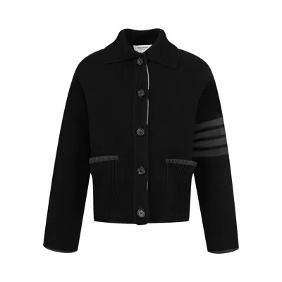 Pre-owned Thom Browne Double Face Pique Stitch Polo Collar Jacket 'black' | Women's Size 40