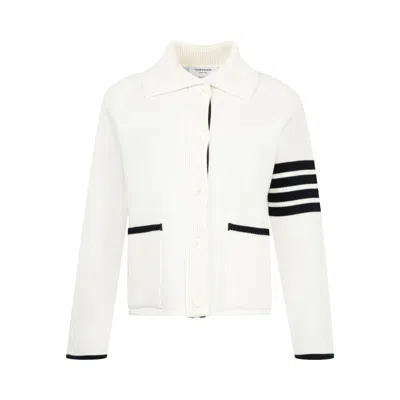 Pre-owned Thom Browne Double Face Pique Stitch Polo Collar Jacket 'white' | Women's Size 40