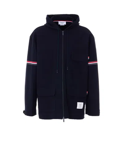 Thom Browne Double Face Tech Twill Oversized Armband Parka In Blue