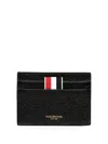 Thom Browne Double Sided Card Holder With Rwb Gg Tab In Pebble Grain Leather Accessories In Black