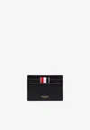 Thom Browne Double Sided Cardholder In Pebbled Leather In Black