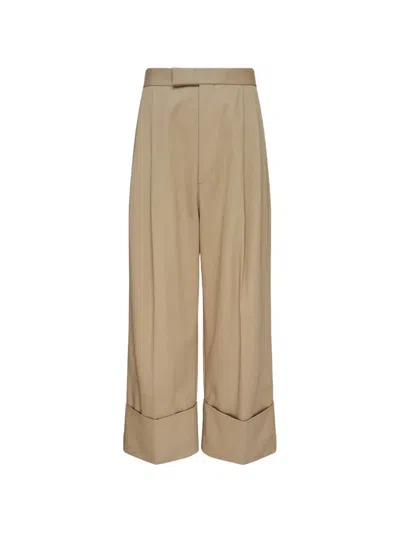 Thom Browne Double-pleat Turned-up Trousers In Neutral