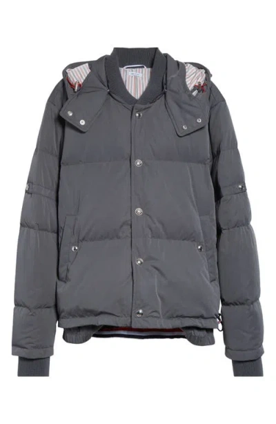 Thom Browne Down Bomber Puffer Jacket With Removable Hood In Gray