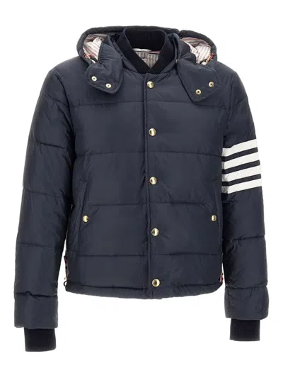 Thom Browne Downfilled Snap Front Detachable Hood Bomber With 4bar In Matte Finish Nylon Clothing