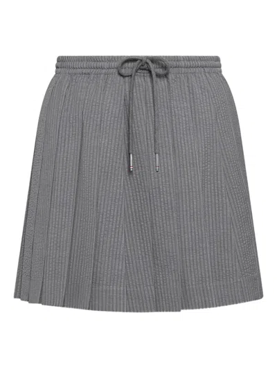 Thom Browne Drawstring-fastening Pleated Mini Skirt In Gray