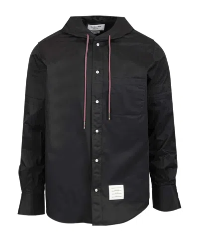 Thom Browne Drawstring Hooded Armband Shirt In Black