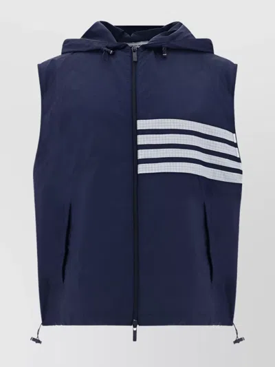 Thom Browne Drawstring Hooded Striped Vest In Blue