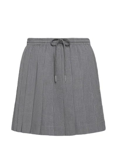 Thom Browne Drawstring Pleated Mini Skirt In Gray