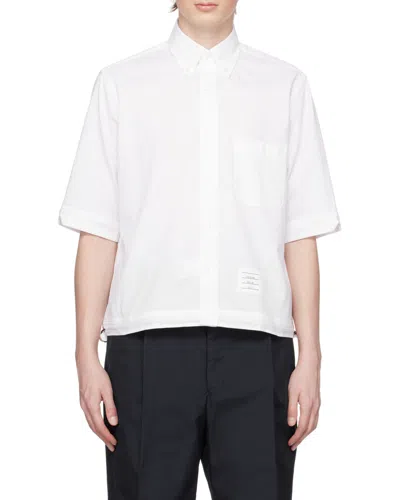 Thom Browne Drawstring Short-sleeved Shirt In White