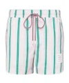 Thom Browne Drawstring Striped Printed Swim Trunks In Blue