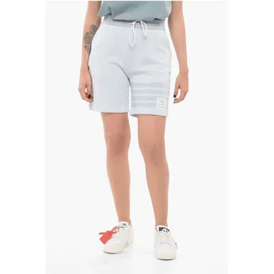 Thom Browne Drawstringed Silk Blend Shorts With Awning Motif
