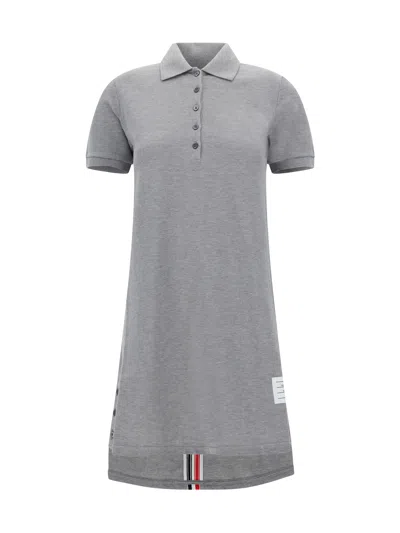 Thom Browne Striped Cotton Pique Polo Dress In Grey