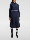 Thom Browne Elegant Midi Shirt Dress With Pleated Skirt And Tri-color Belt In Blau