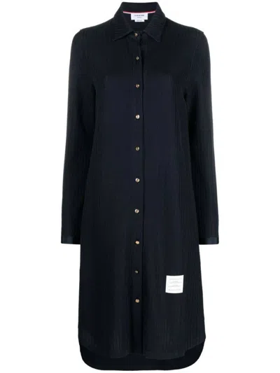 Thom Browne Long-sleeve Shirt Dress In Navy Blue