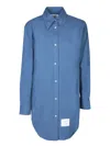 Thom Browne Cotton Shirt With Long Sleeves And Rounded Hem In Blue