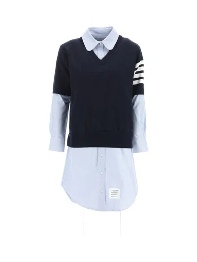 Thom Browne Layered Stripe-detail Shirt Dress In Navy