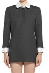 Thom Browne Tailored Wool Suiting Mini Shirt Dress In Grey