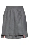 Thom Browne Wool Miniskirt With Pleated Design And Side Stripe Detail In Medium Grey