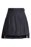 Thom Browne Graphite Wool Mini Skirt For Women In Navy
