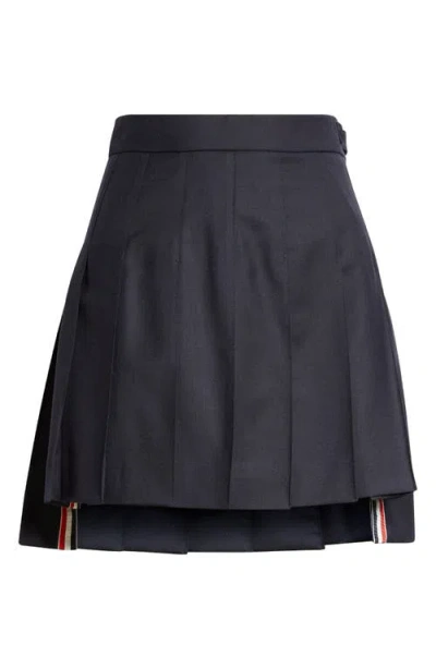 THOM BROWNE THOM BROWNE DROP BACK PLEATED WOOL MINISKIRT
