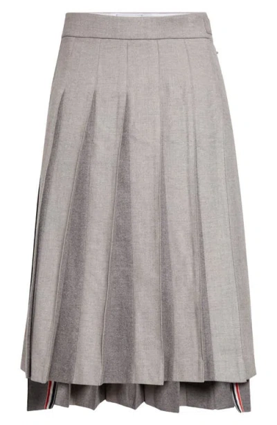 Thom Browne Drop Back Pleated Wool Skirt In Light Grey