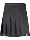 Thom Browne Wool Miniskirt With Pleated Design And Side Stripe Detail In Navy