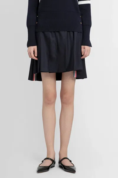 Thom Browne Dropped Back Pleated Mini Skirt In Blue