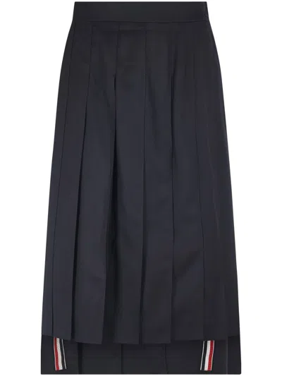 THOM BROWNE THOM BROWNE DROPPED BACK PLEATED SKIRT IN SUPER 120'S TWILL