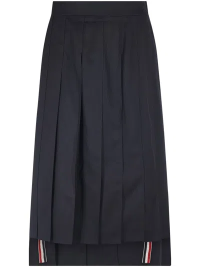 THOM BROWNE DROPPED BACK PLEATED SKIRT IN SUPER 120'S TWILL