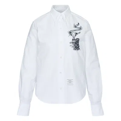 Thom Browne Easy Fit Button Down Point Collar Shirt In White