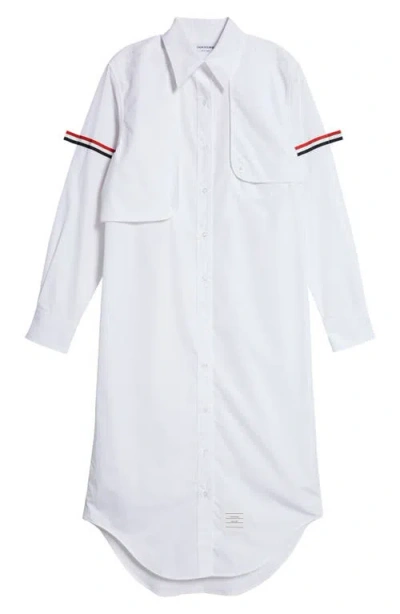 Thom Browne Easy Fit Long Sleeve Cotton Poplin Shirtdress In White